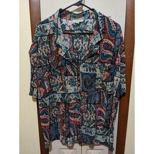 Earthbound Trading Co. Paisley Patchwork Floral Textured Button Up Blouse Sz XL